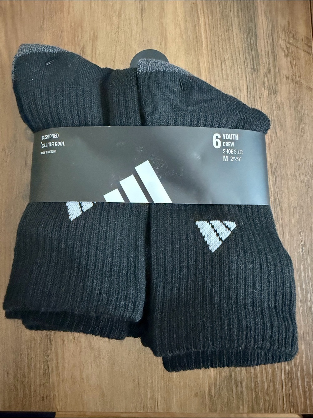 adidas Youth Crew Socks – Black with White Logo (6-Pack)